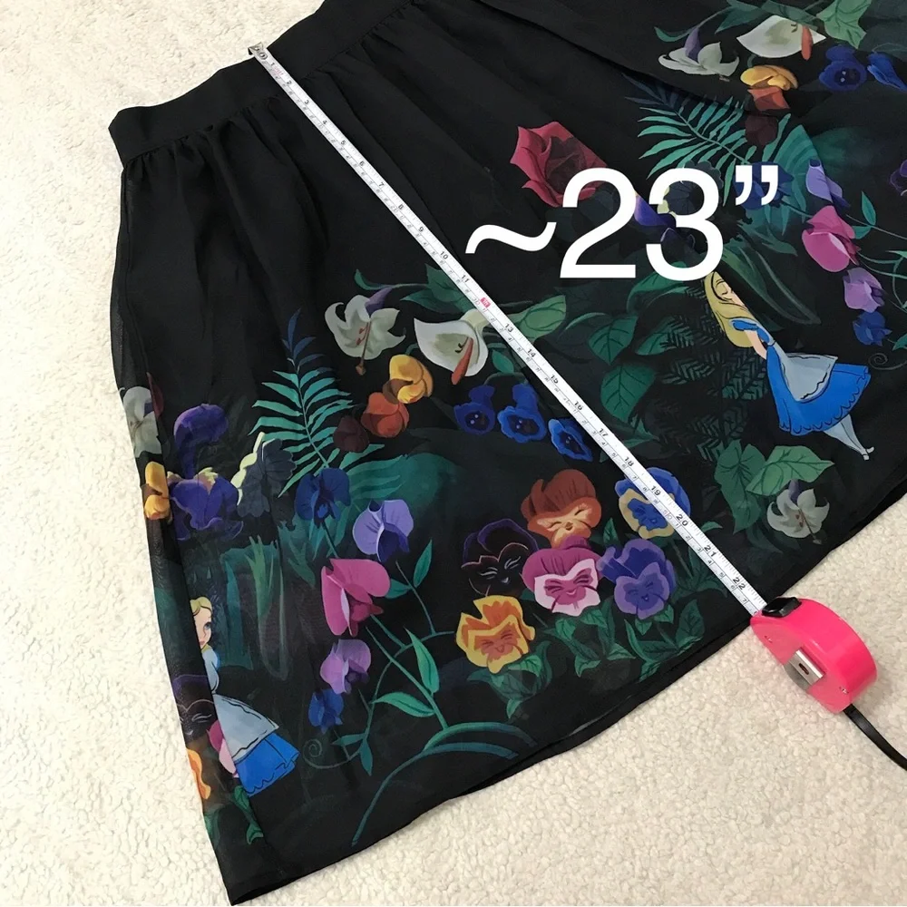 Disney Black Floral Alice in Wonderland A-Line Skirt - Picture 10 of 14
